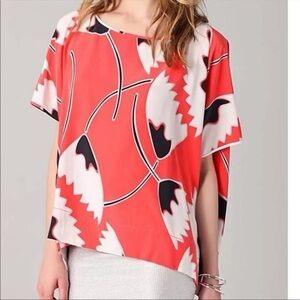 DVF New Hanky Silk Top in African Tulip Deep Florida Coral, Size M/L